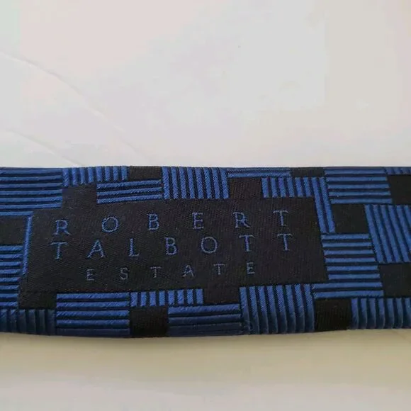 Robert Talbott 100% Silk Necktie Handsewn Dark Blue Black Estate Designer Sharp